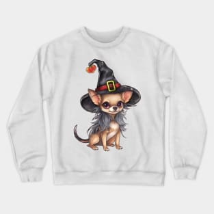 Watercolor Chihuahua Dog in Witch Hat Crewneck Sweatshirt